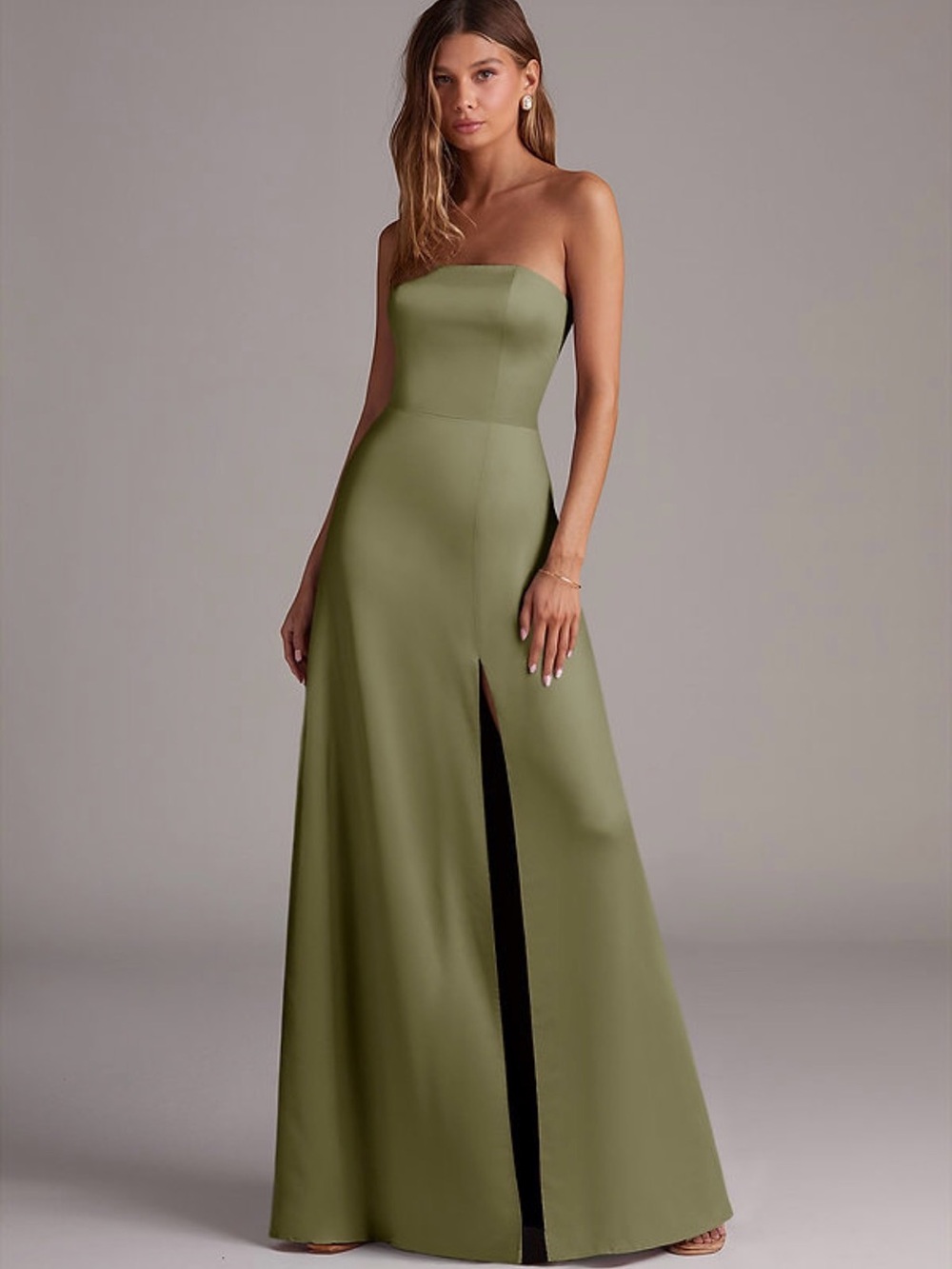 Azazie Wren bridesmaid dress- pistachio stretch satin